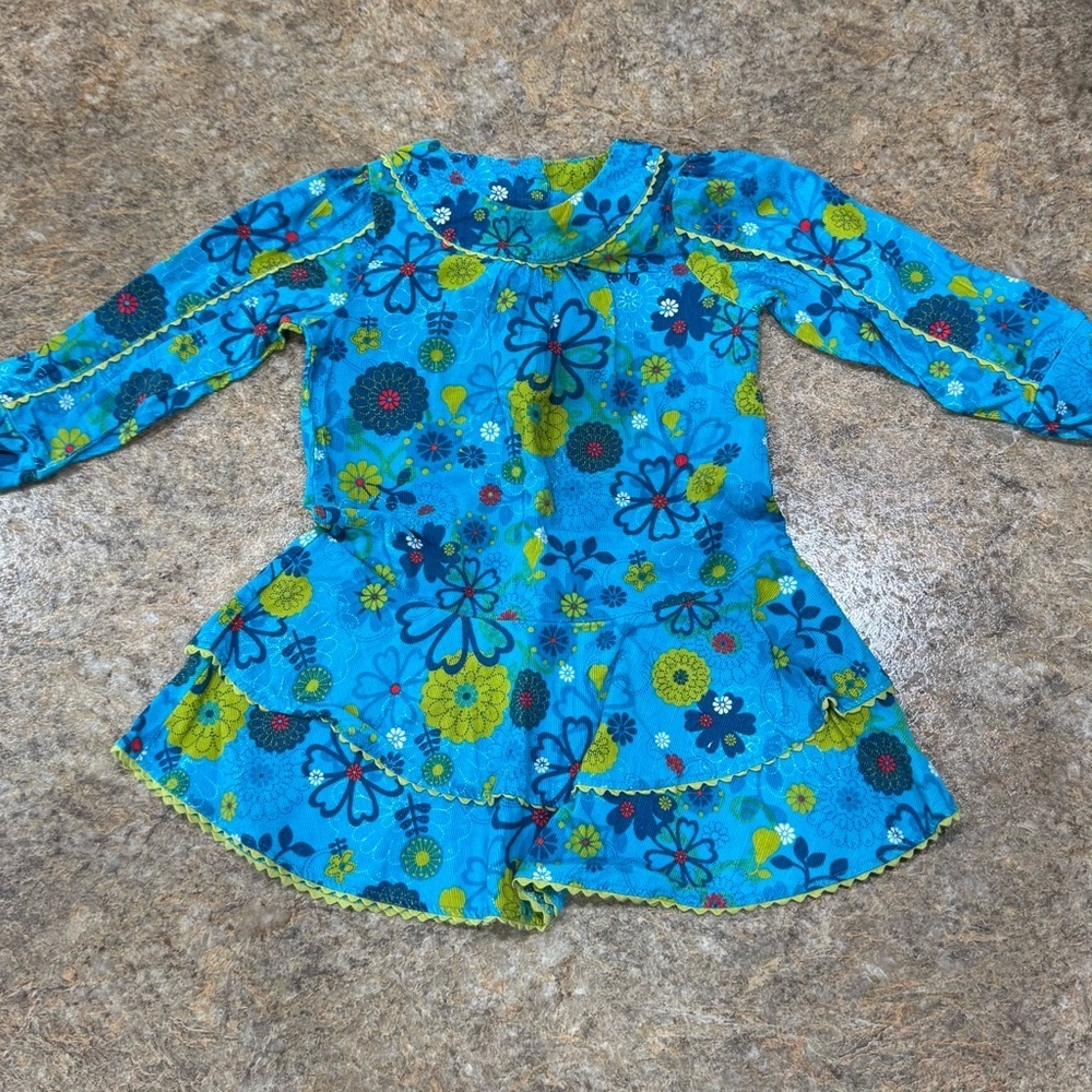 Le Top Blue Floral Long-Sleeve Dress – Size 2T